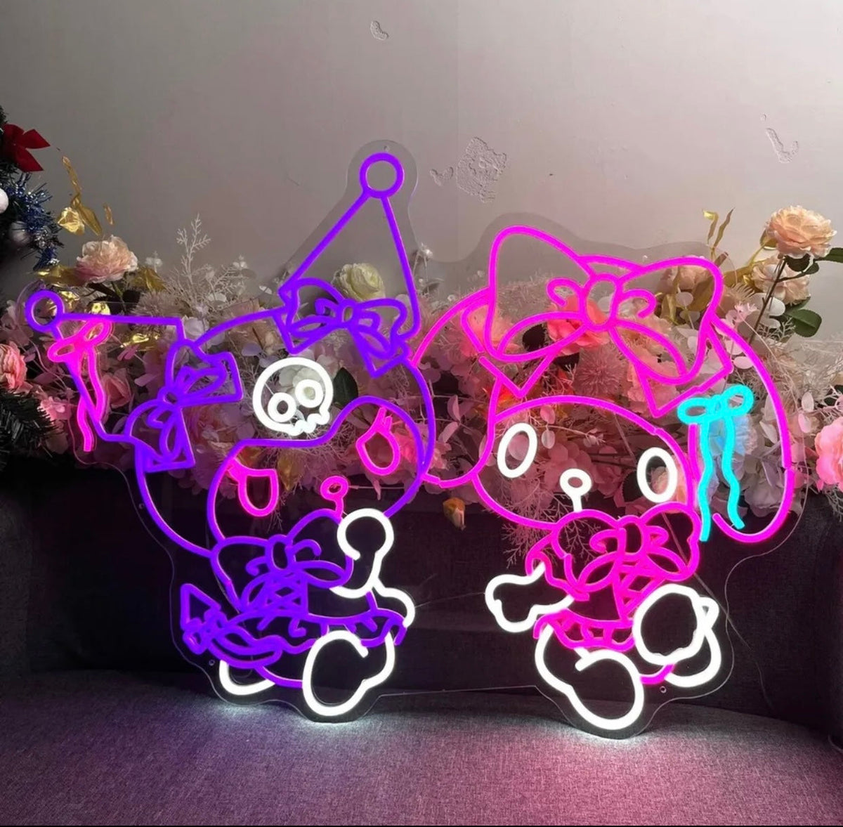 Custom LED neon sign glowing on a bedroom wall