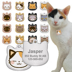Colorful engraved cat name tags in 16 designs