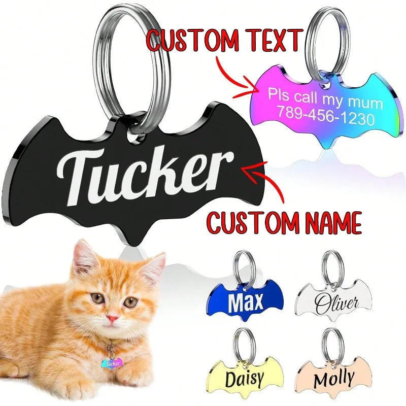 Bat shaped engraved pet ID tag