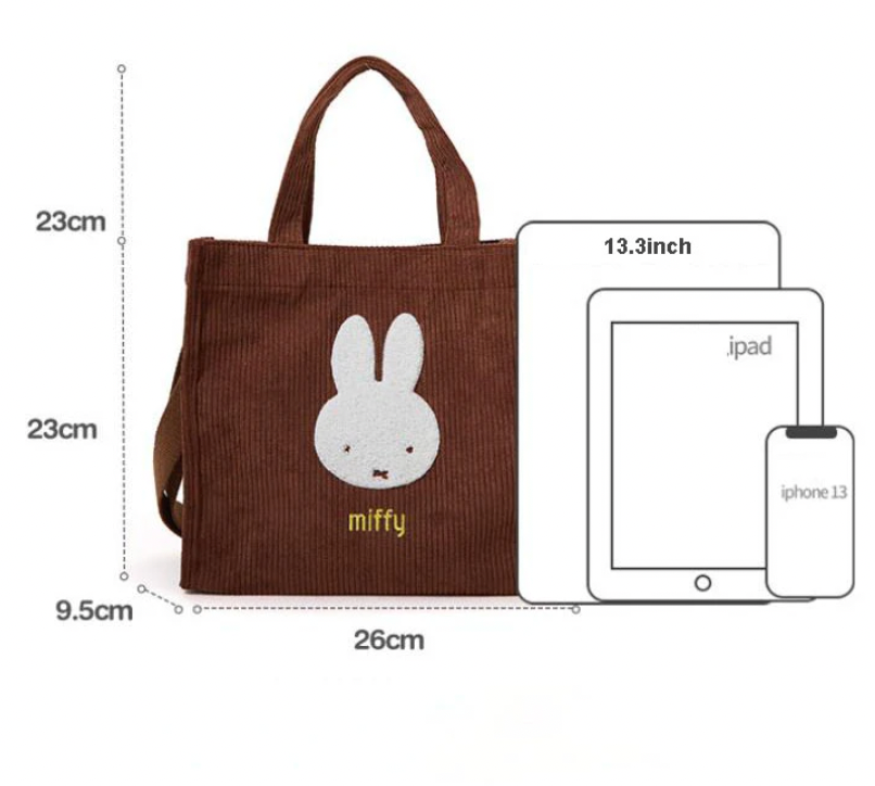 Brown Miffy Corduroy Tote Bag