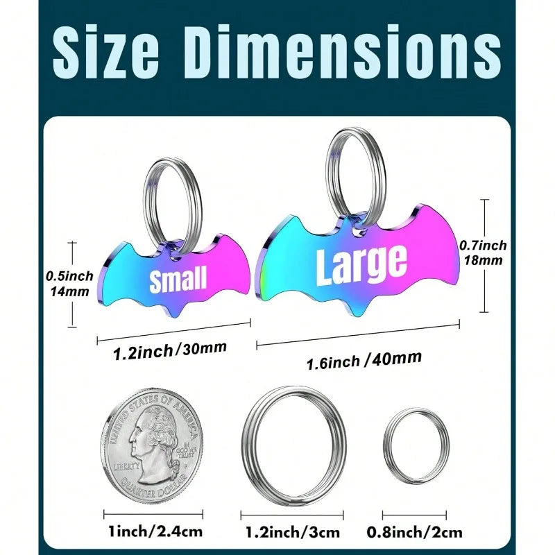 Engraved bat dog tag with name and phone