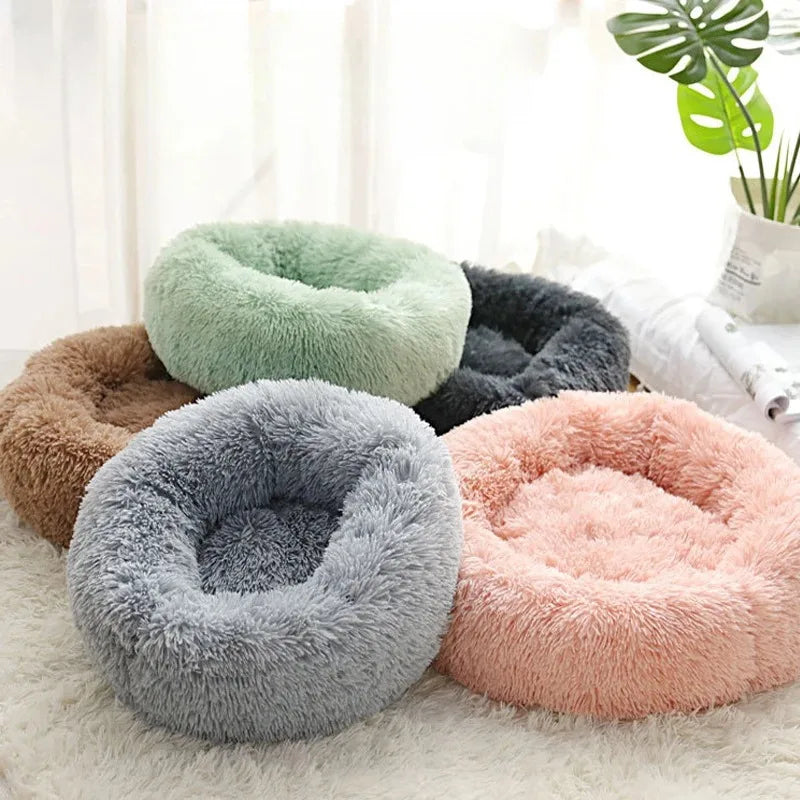 Fluffy cloud donut pet bed in plush faux fur
